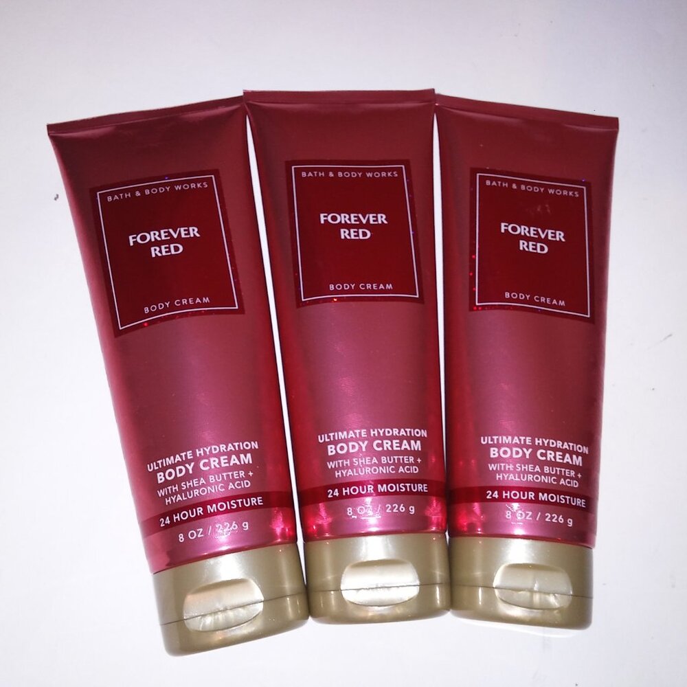 Set of 3 Bath and Body Works Cream Lotion Forever Red Ultimate Hydration Shea Bu - Picture 2 of 12